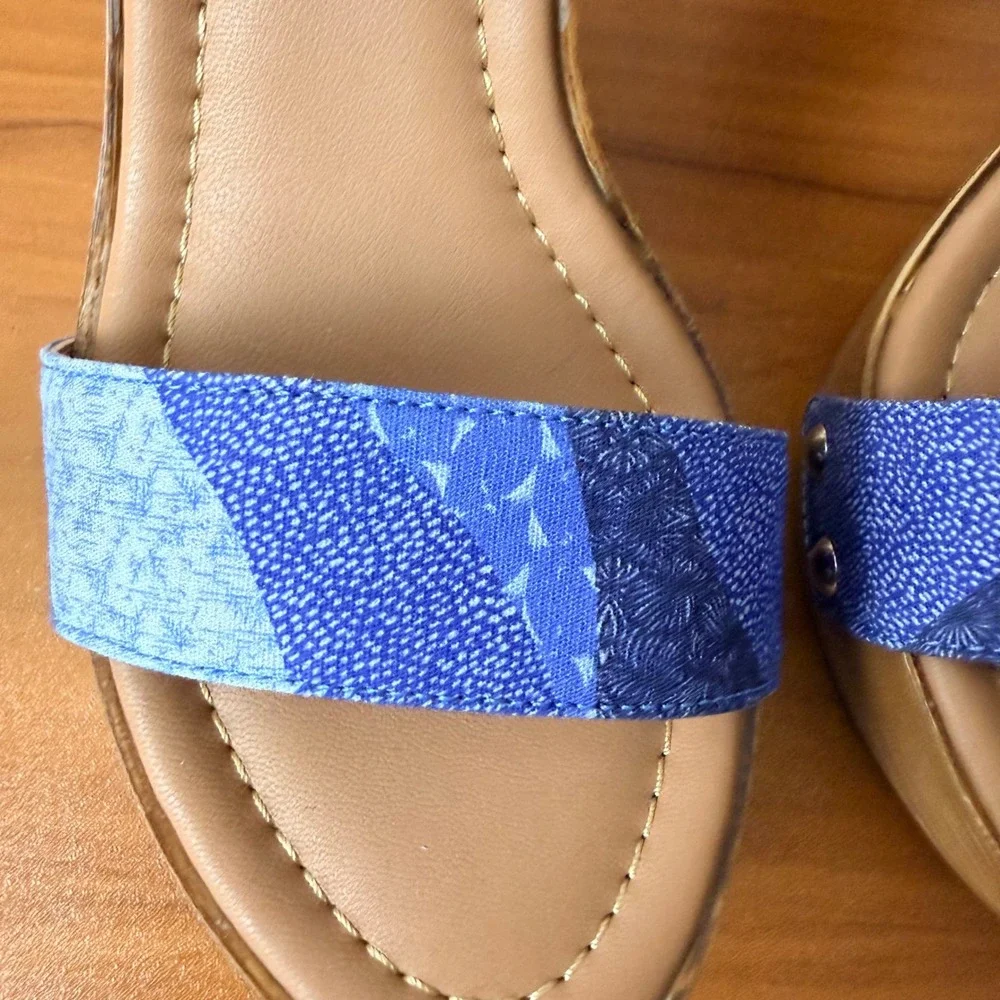 Steve Madden Womens Blue Patchwork Denim Platform Block Heel Sandals Size 6M